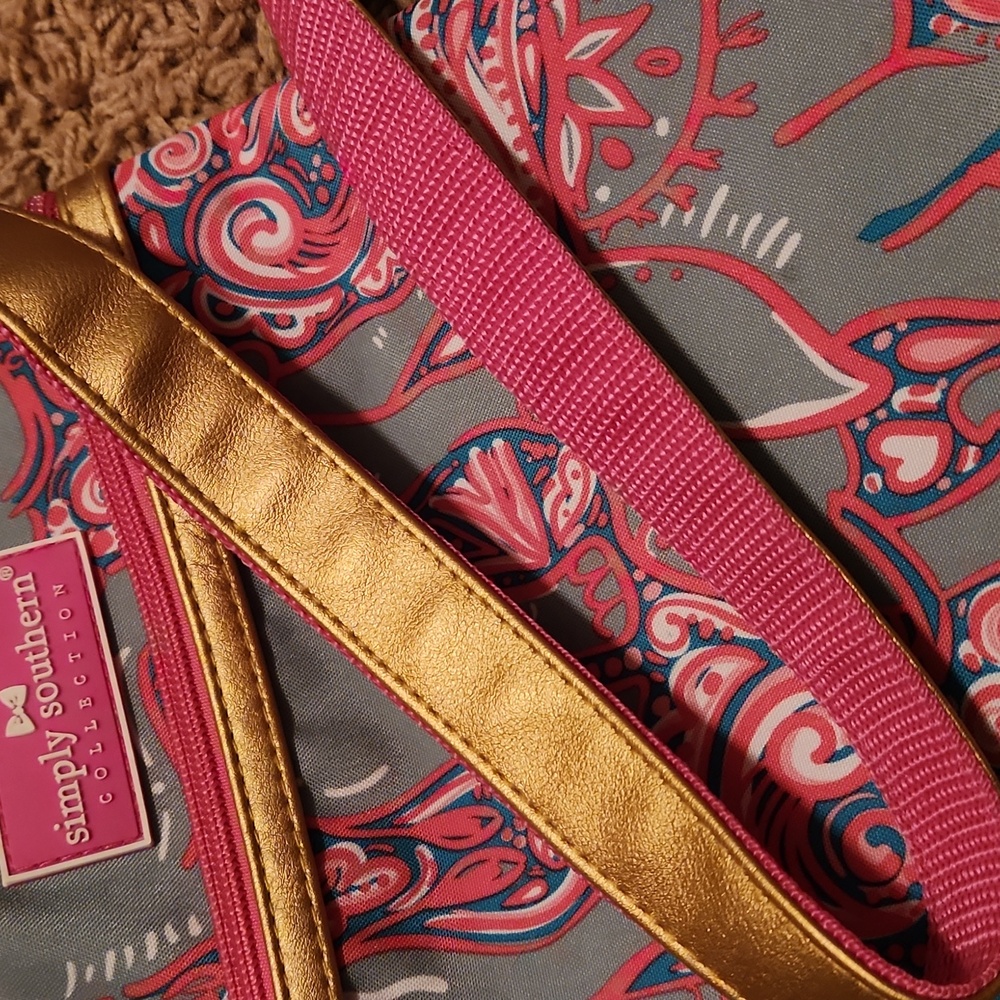 Simply Southern Pink and Gray Elephant Print Crossbody Bag with Gold Accents - Picture 4 of 9